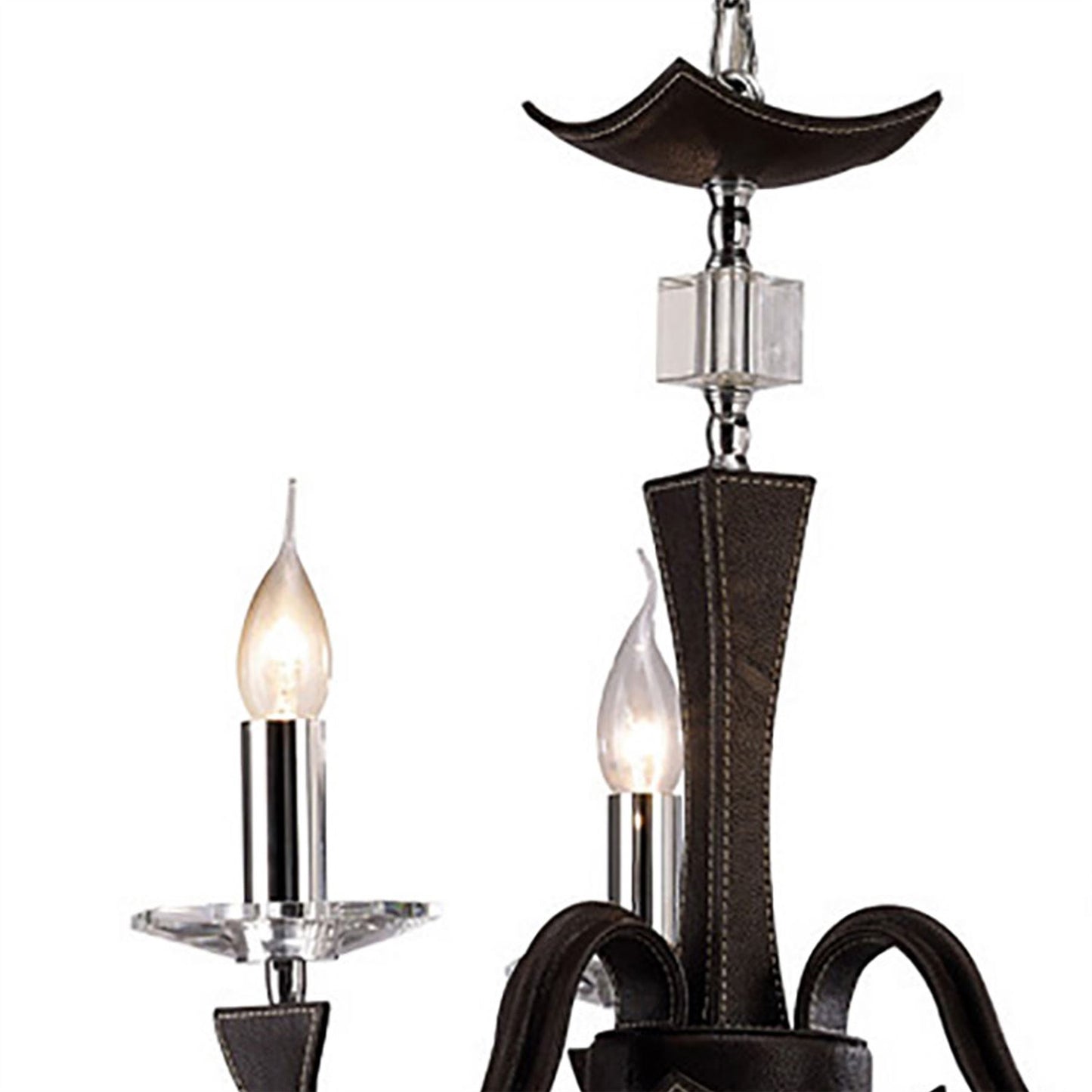Diyas Nardini 50cm  3 Light E14 Polished Chrome/Dark Brown Faux Leather/Crystal Ceiling Pendant Light Fitting