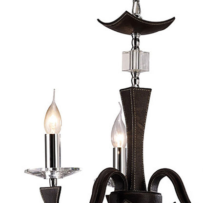 Diyas Nardini 50cm  3 Light E14 Polished Chrome/Dark Brown Faux Leather/Crystal Ceiling Pendant Light Fitting