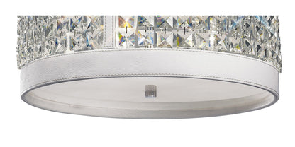 Diyas Celsa 35cm Flush  3 Light E14 Polished Chrome/White Faux Leather/Crystal Ceiling Light Fitting