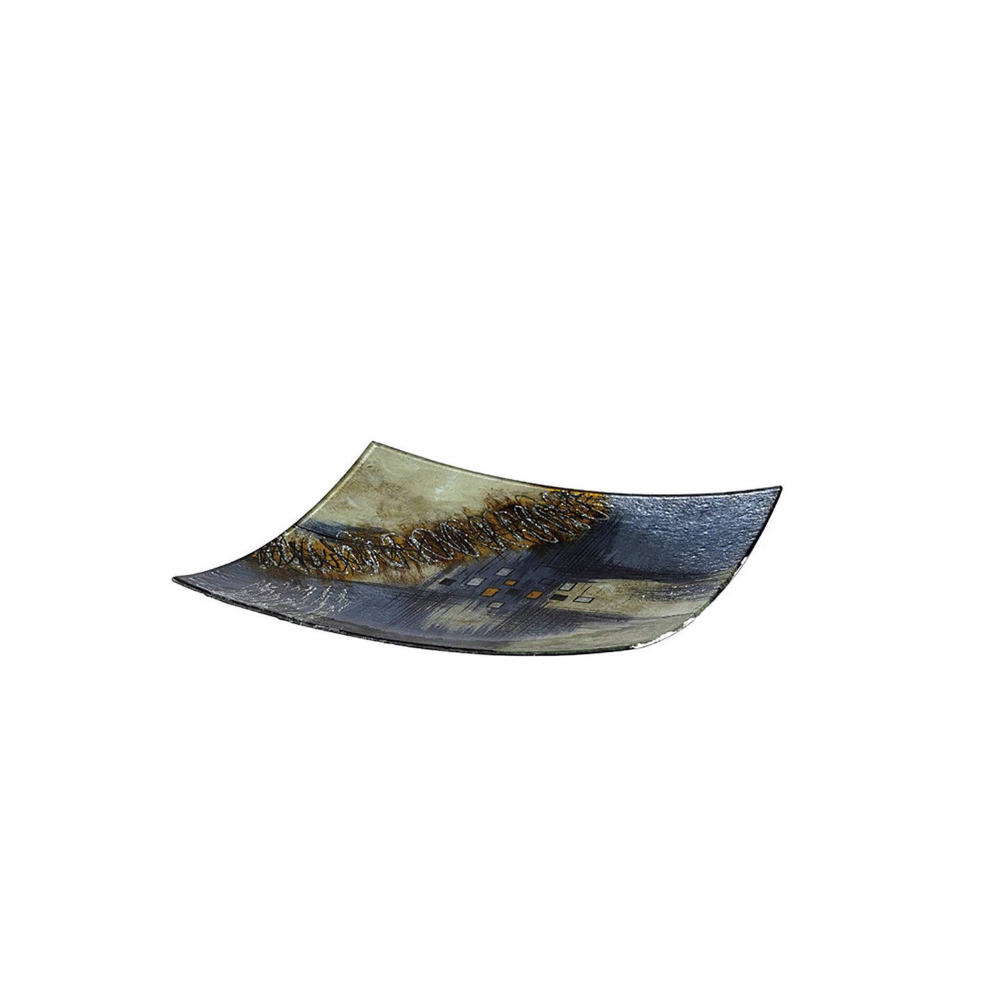 Diyas Home (DH) Kiana Glass Art Platter Square Blue/Multi-Colour Glitter