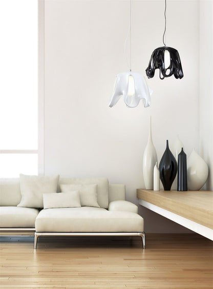 Mantra M3741 Phantom Pendant 1 Light E27, Gloss Black/Frosted White Glass/Polished Chrome