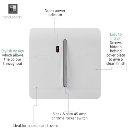 Trendi Artistic Modern Glossy 20 A  Light Switch & Neon Insert White ART-WHS1WH
