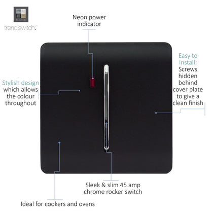Trendi  20 A Light Switch & Neon Insert Matt Black Soft Touch - ART-WHS1STB
