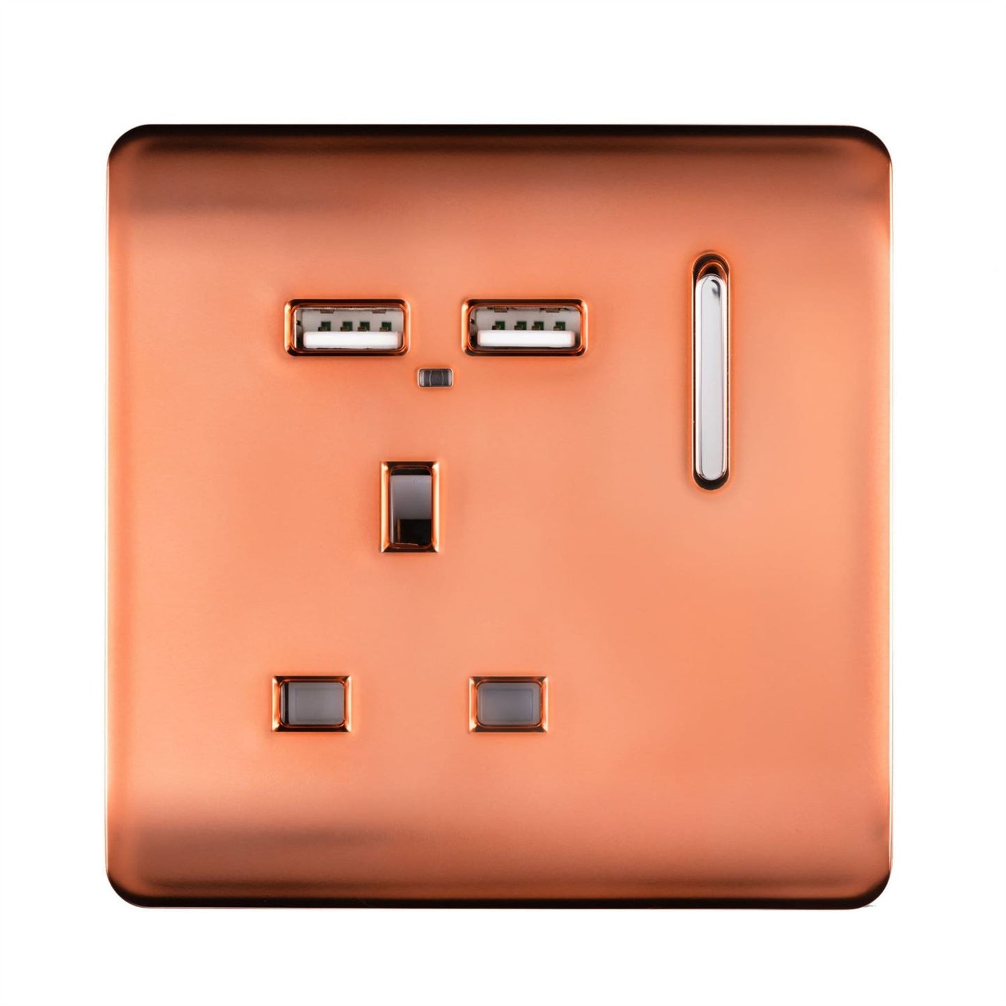 Trendi 1 Gang Artistic Modern Glossy 13 Amp 2x2.1mA USB Switched Tactile Copper