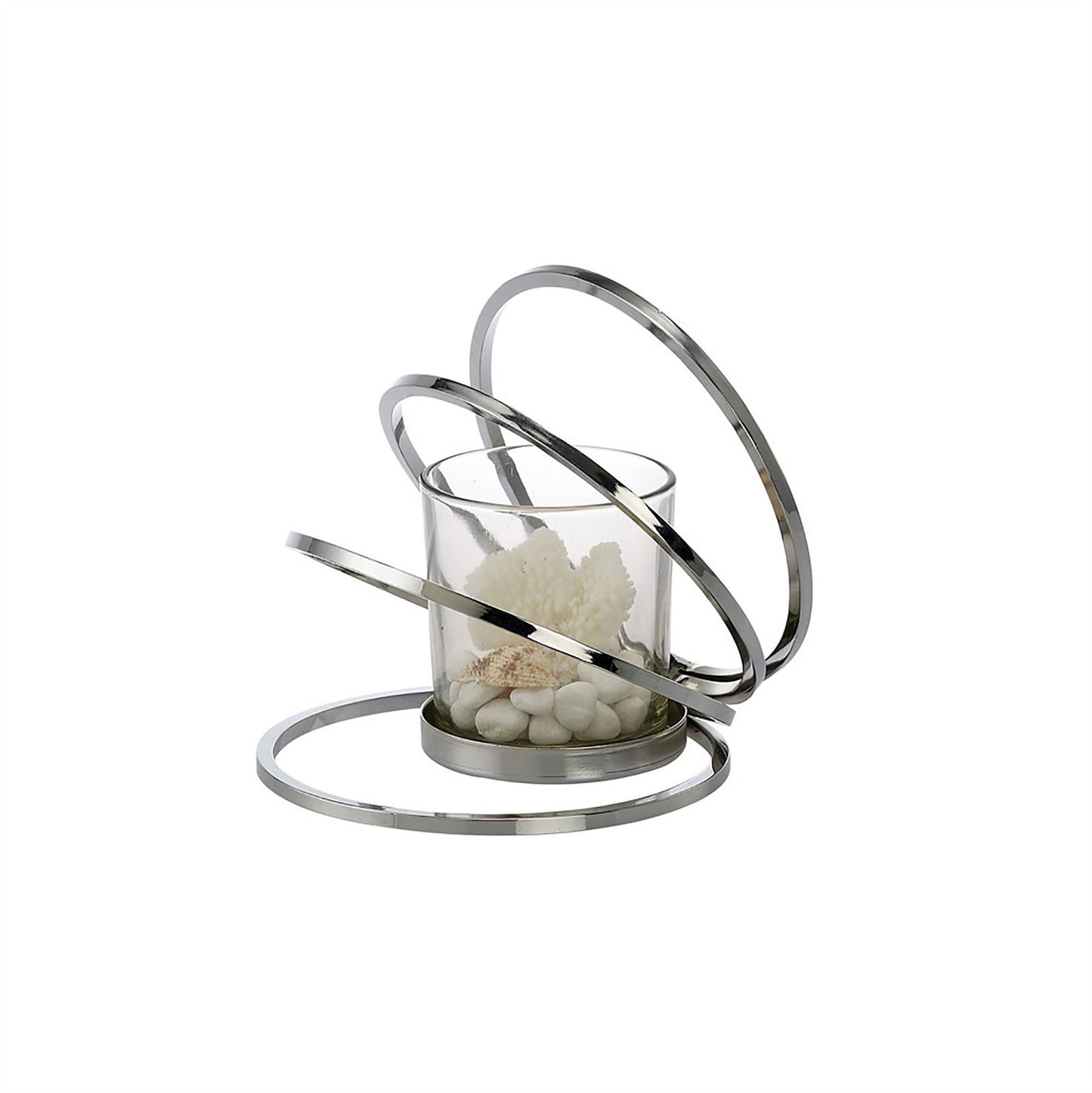 Diyas Home (DH) Oreo Candle Holder 4 Ring Small Polished Chrome/Clear Glass Art
