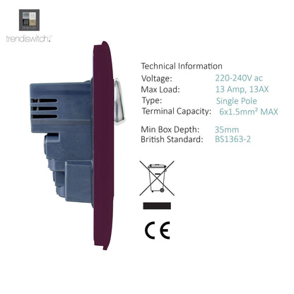Trendi 2 Gang Artistic Modern Glossy 13 Amp 4x2.1mA USB Switched Tactile Plug Socket Plum