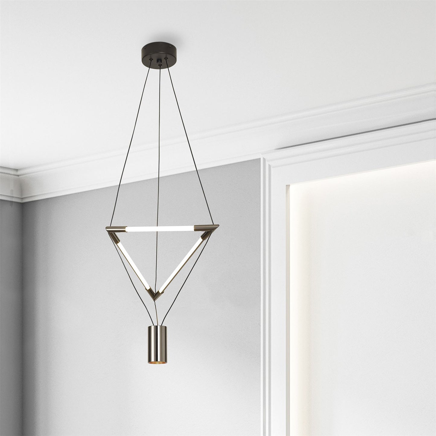 Mantra Electra Small Pendant 7W + 14W LED, 3000K, 1600lm, Black/Black Chrome/White Acrylic, 3yrs Warranty