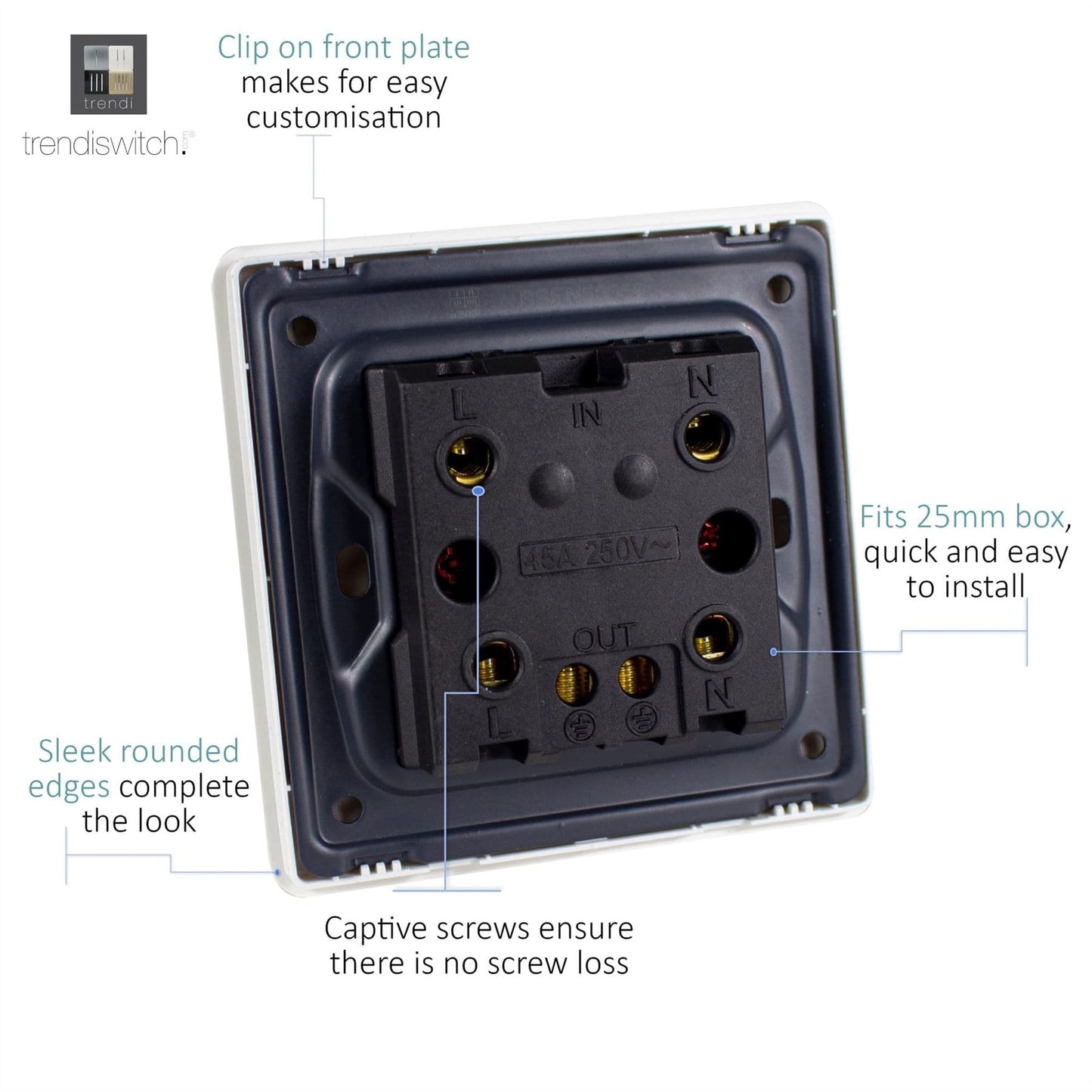 Trendi Artistic Modern Glossy 45 A Tactile Light Switch & Neon Insert Bright Teal