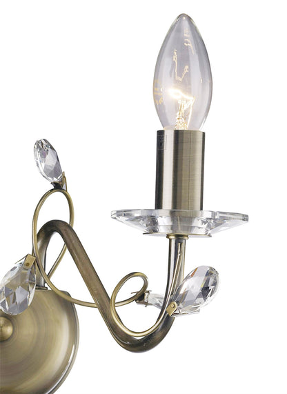 Diyas Willow Wall Light WITHOUT SHADE 2 Light E14 Antique Brass/Crystal