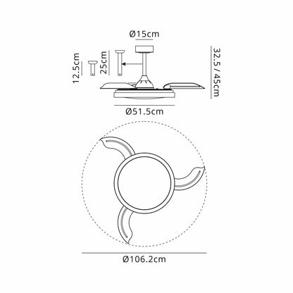 Siberia 50W LED Dimmable White/RGB Ceiling Light With Built-In 30W DC Fan, 3000-6500K Remote Control, 3200lm, White, 5yrs Warranty