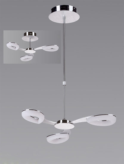 Mantra Fusion Juno 58cm Telescopic Convertible To Semi Flush 3 Light 15W LED 3000K, 1350lm, Satin Aluminium/Frosted Acrylic/Polished Chrome, 3yrs Warranty