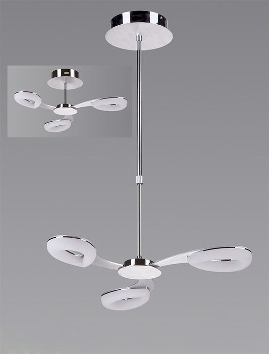 Mantra Fusion Juno 58cm Telescopic Convertible To Semi Flush 3 Light 15W LED 3000K, 1350lm, Satin Aluminium/Frosted Acrylic/Polished Chrome, 3yrs Warranty