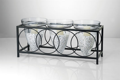 Diyas Home (DH) Tessa Candle Holder 3 Cone Black/Clear Glass Art