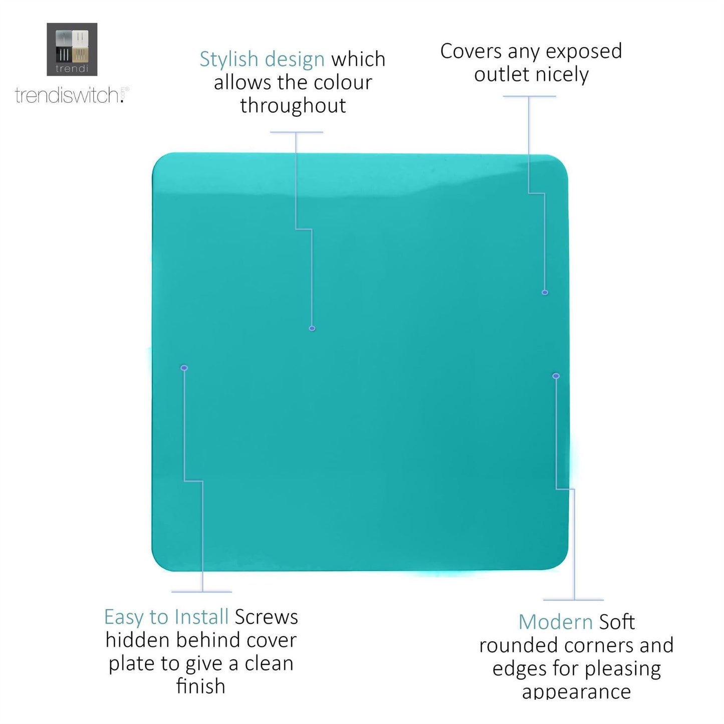 Trendi Artistic Modern Glossy Tactile Single Blanking Plate Bright Teal