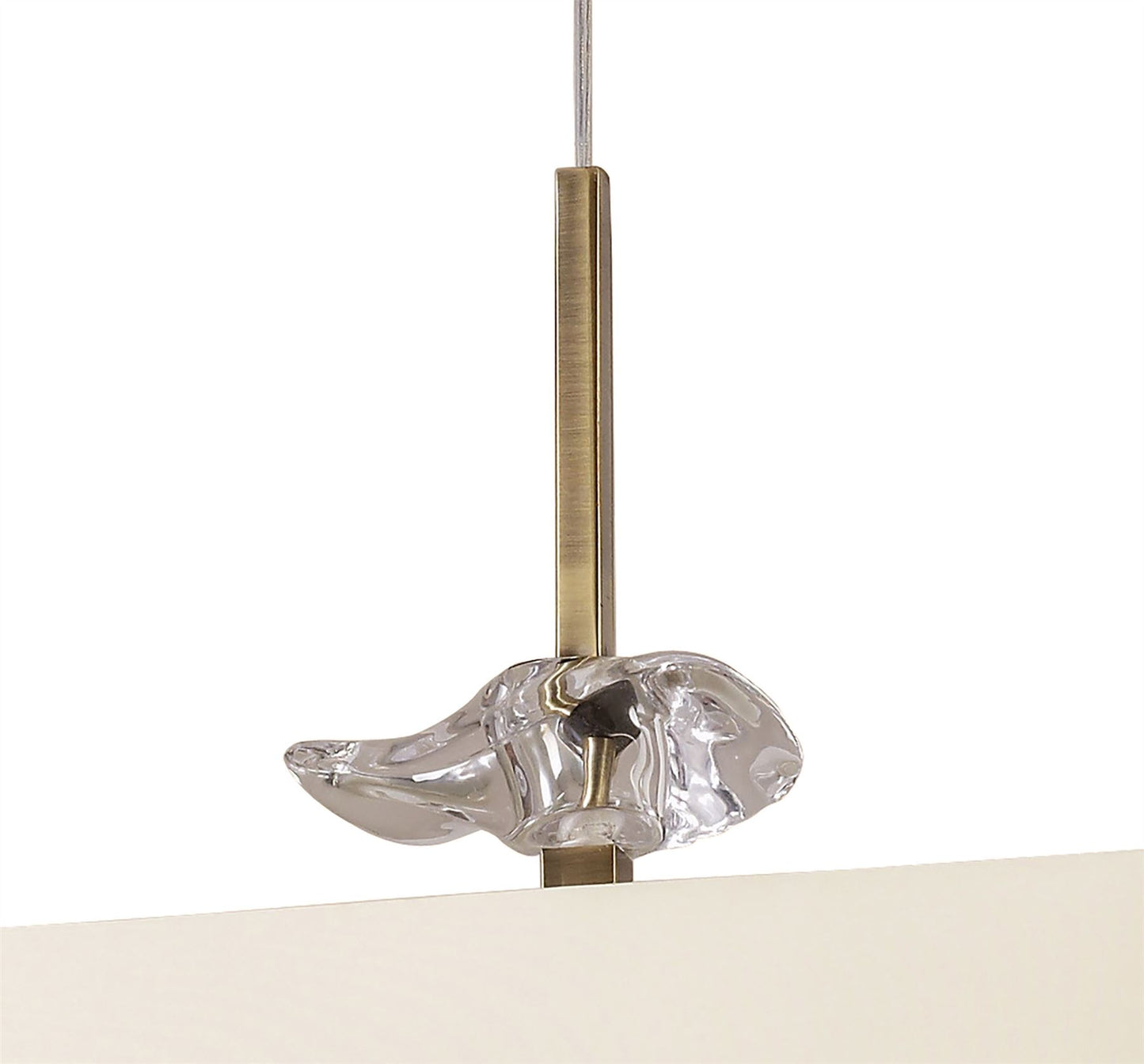 Mantra Akira Square Pendant 4 Light E27, Antique Brass/Frosted Glass with Cream Shade