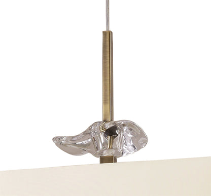 Mantra Akira Square Pendant 4 Light E27, Antique Brass/Frosted Glass with Cream Shade
