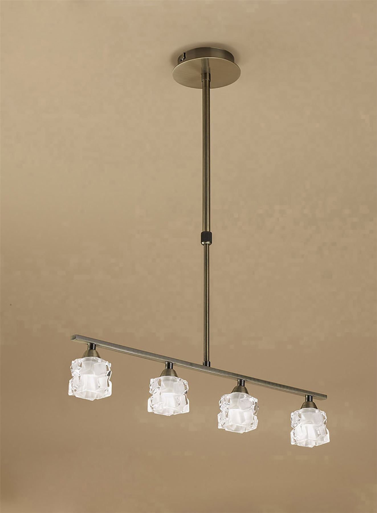 Mantra M1867 Ice Linear Pendant 4 Light G9 ECO Bar, Antique Brass