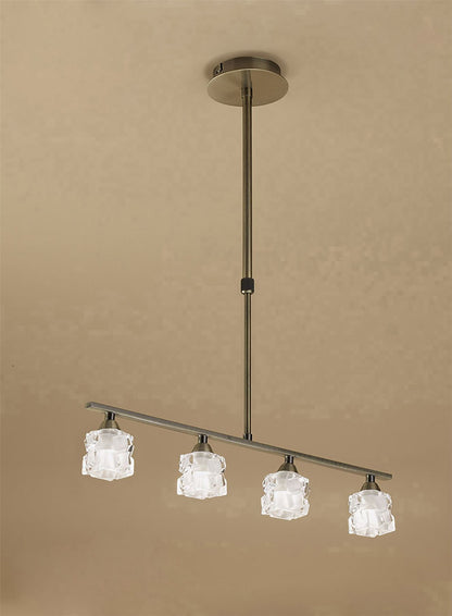 Mantra M1867 Ice Linear Pendant 4 Light G9 ECO Bar, Antique Brass