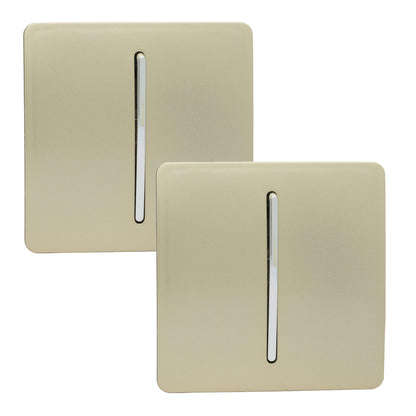 Trendi 1 Gang 2 Way 240V Screwless Artistic Modern Glossy 10 Amp Chrome Rocker Electrical Wall Light Switch in Champagne Gold (2 pack)
