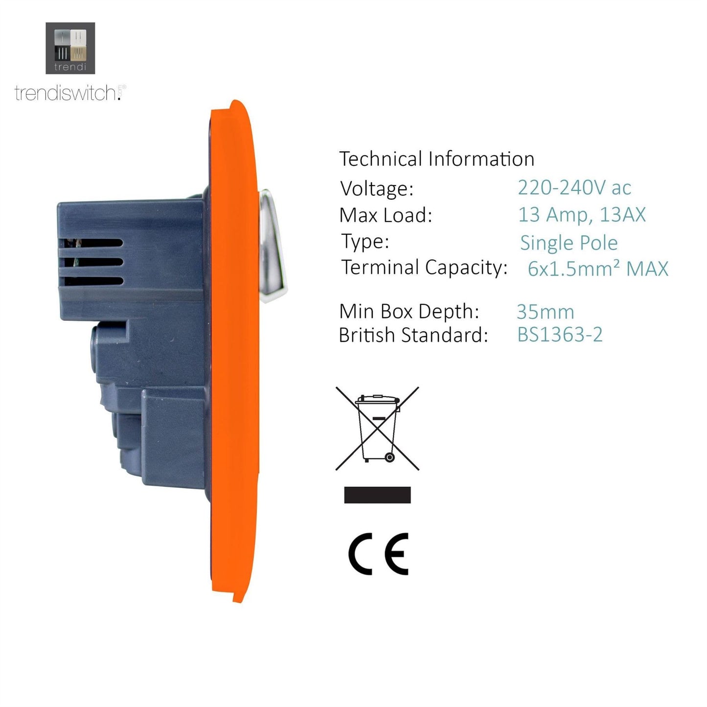 Trendi 2 Gang Artistic Modern Glossy 13 Amp 4x2.1mA USB Switched Tactile Plug Socket Orange