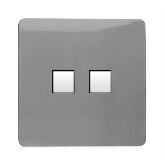 Trendi 2 Gang RJ45 Cat 6 PC Ethernet & Modern Designer Telephone Slave Sockets in Light Grey
