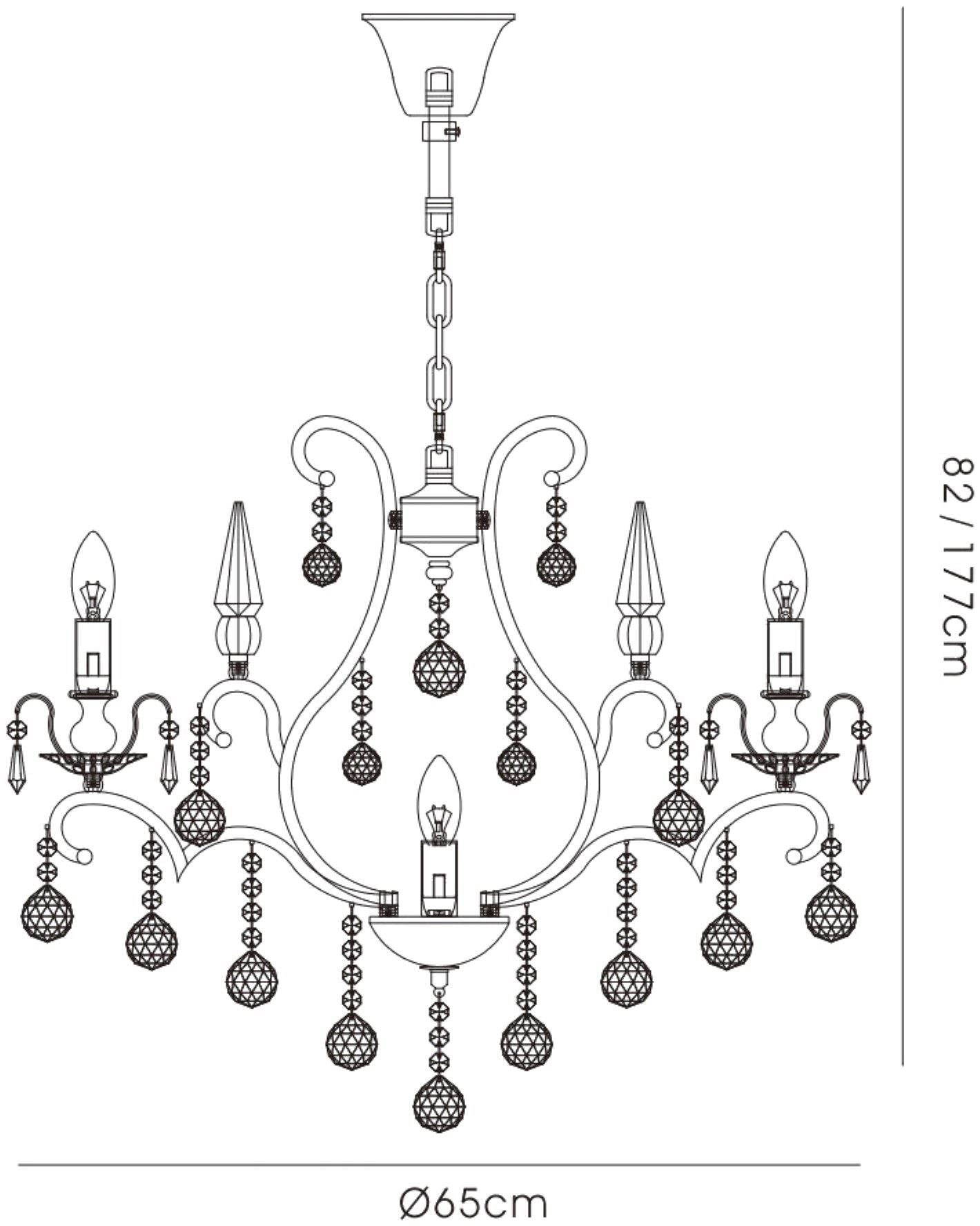 Diyas Pescara 65cm  Round 5 Light E14 Black Chrome/Crystal Ceiling Pendant Light Fitting