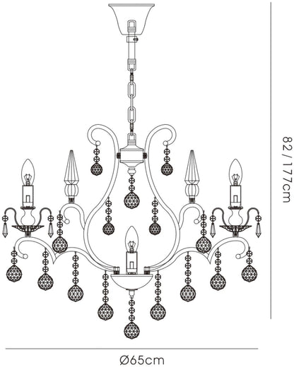 Diyas Pescara 65cm  Round 5 Light E14 Black Chrome/Crystal Ceiling Pendant Light Fitting