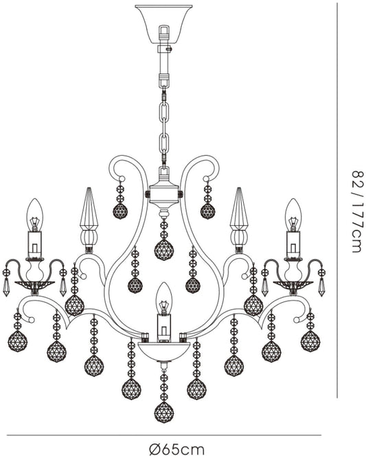 Diyas Pescara 65cm  Round 5 Light E14 Black Chrome/Crystal Ceiling Pendant Light Fitting
