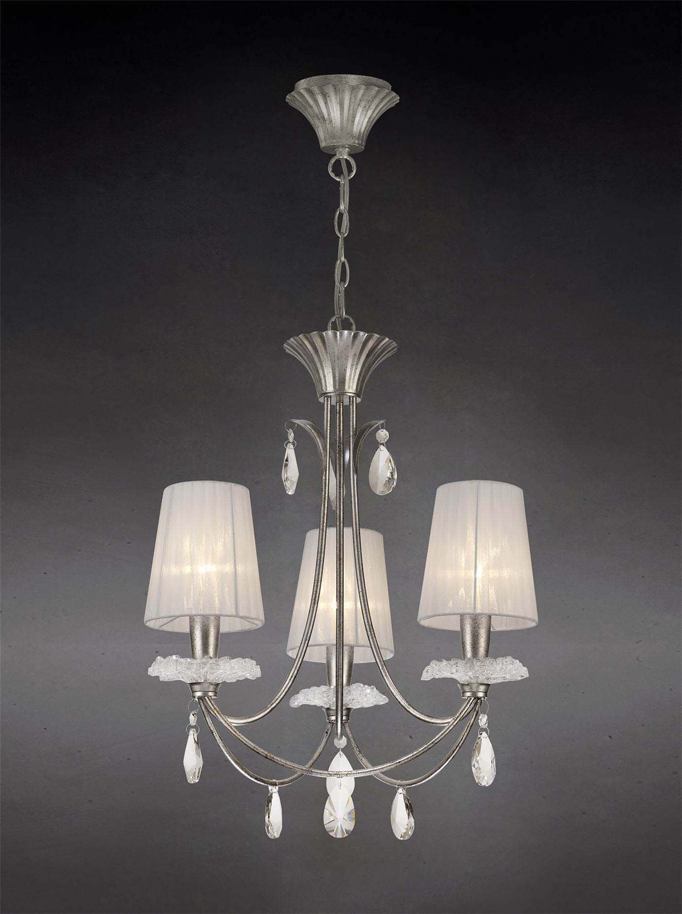Mantra M6303 Sophie Pendant 63cm Round, 3 x E14 (Max 20W), Silver Painting, White Shades