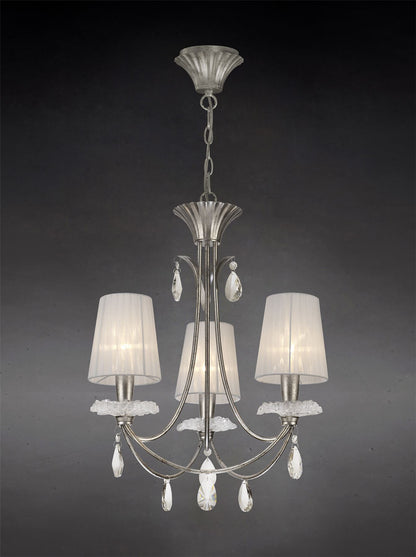 Mantra M6303 Sophie Pendant 63cm Round, 3 x E14 (Max 20W), Silver Painting, White Shades