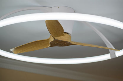 Nepal 105cm 75W LED Dimmable Light With Built-In 35W DC Reversible Fan, Silver/Wood Finish c/w Remote, APP & Alexa/Google Voice Control, 7200lm