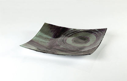 Diyas Home (DH) Elvira Glass Art Platter Square Silver/Black/Purple Glitter