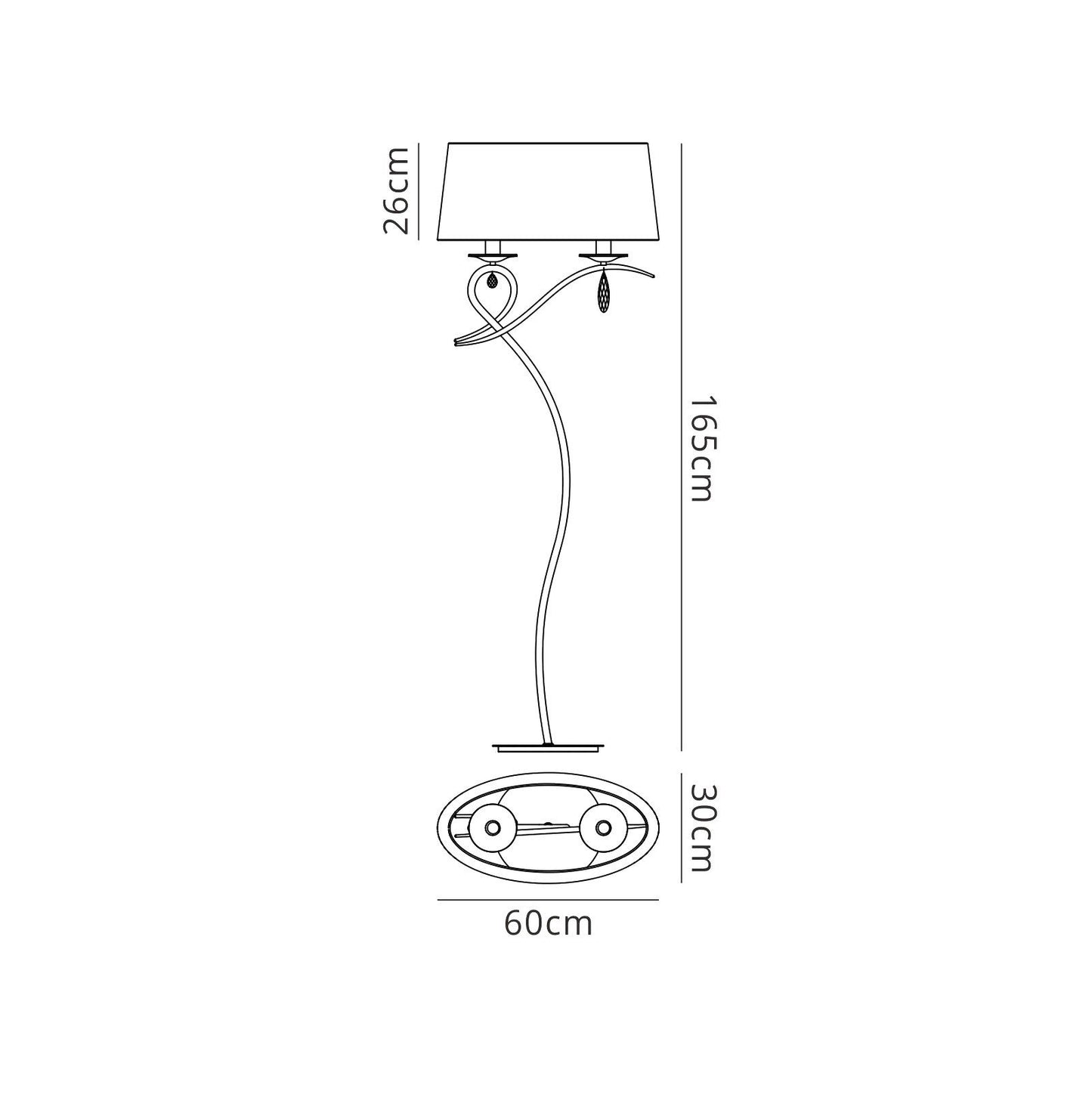 Mantra M5280 Louise Floor Lamp 2 Light E27 with White Shade Polished Chrome/Clear Crystal