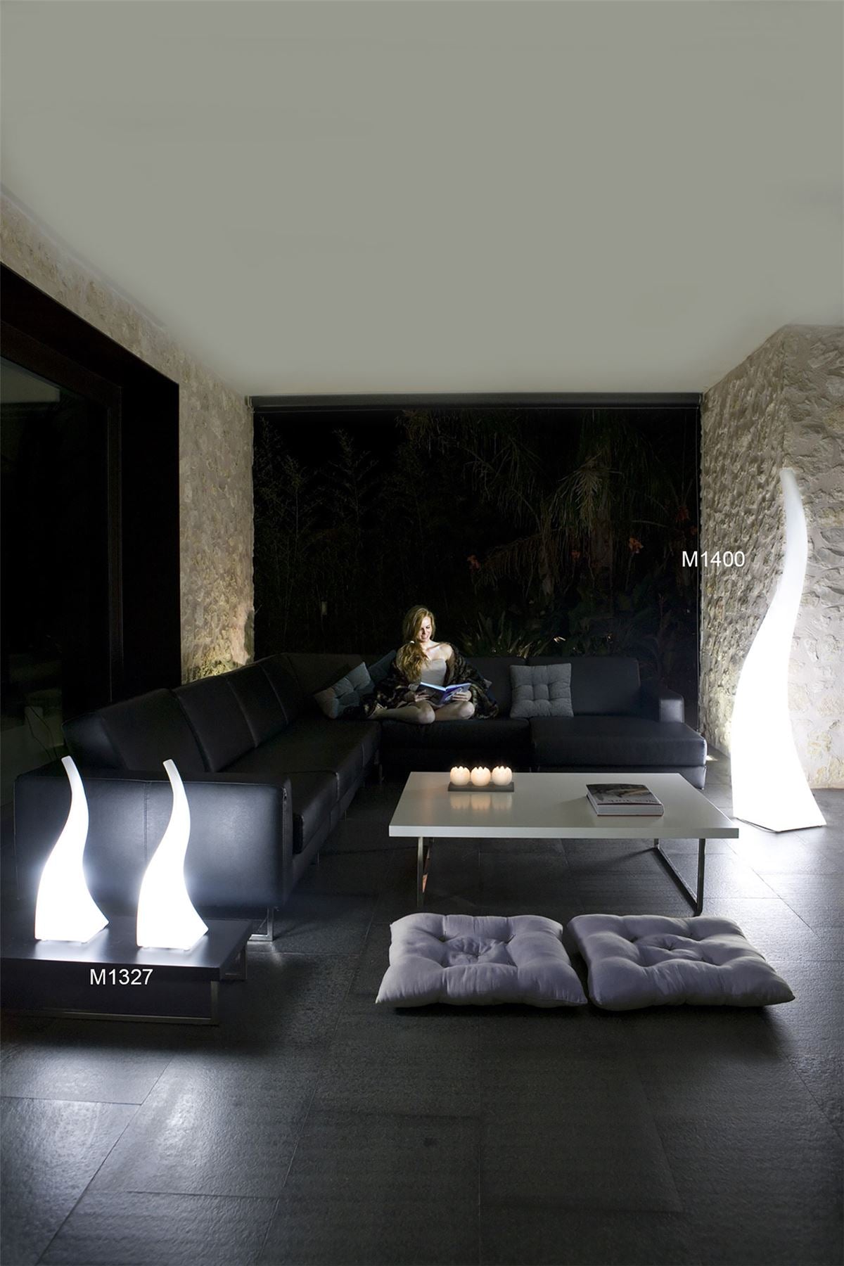 Mantra M1327 Flame Table Lamp 1 Light E27 Large Indoor, Opal White