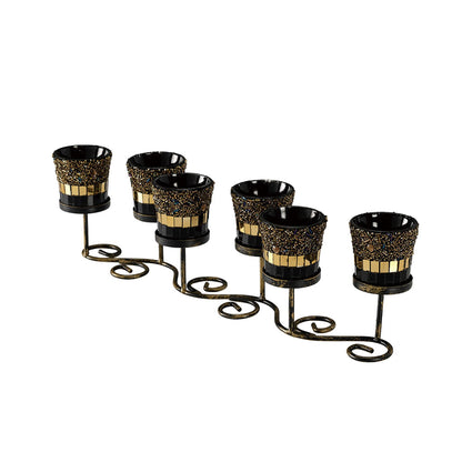 Diyas Home (DH) Mika Mosaic Candle Holder Black/French Gold Mosaic