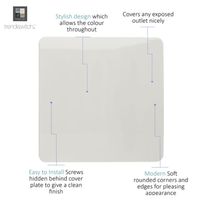 Trendi 1 Gang Artistic Modern Glossy Tactile Single Blanking Plate in Matt White - ART-BLKMWH