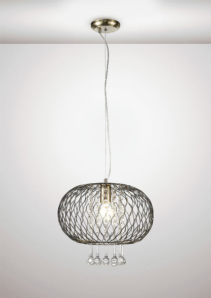 Diyas Chelsie 38cm Large  1 Light E27 Antique Brass/Clear Beaded Glass Ceiling Pendant Light Fitting