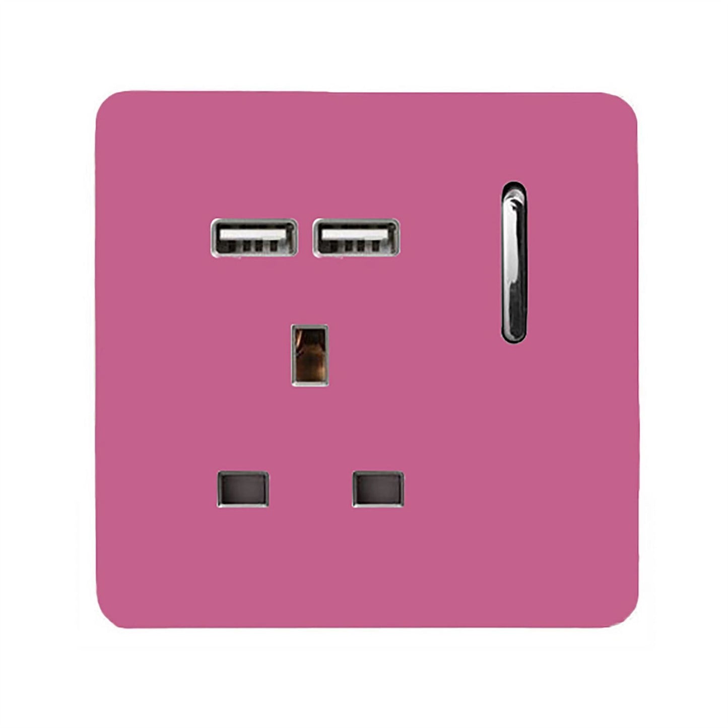 Trendi 1 Gang Artistic Modern Glossy 13 Amp 2x2.1mA USB Switched Tactile Pink