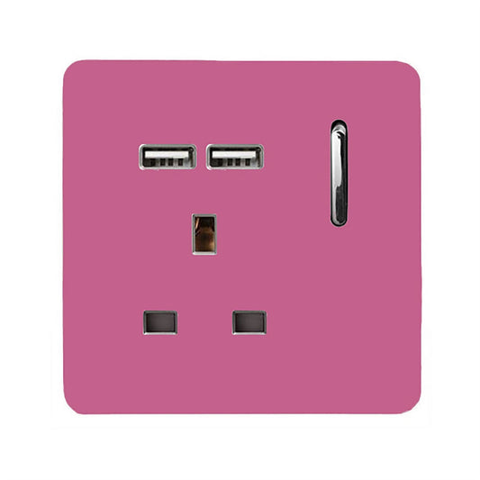 Trendi 1 Gang Artistic Modern Glossy 13 Amp 2x2.1mA USB Switched Tactile Pink