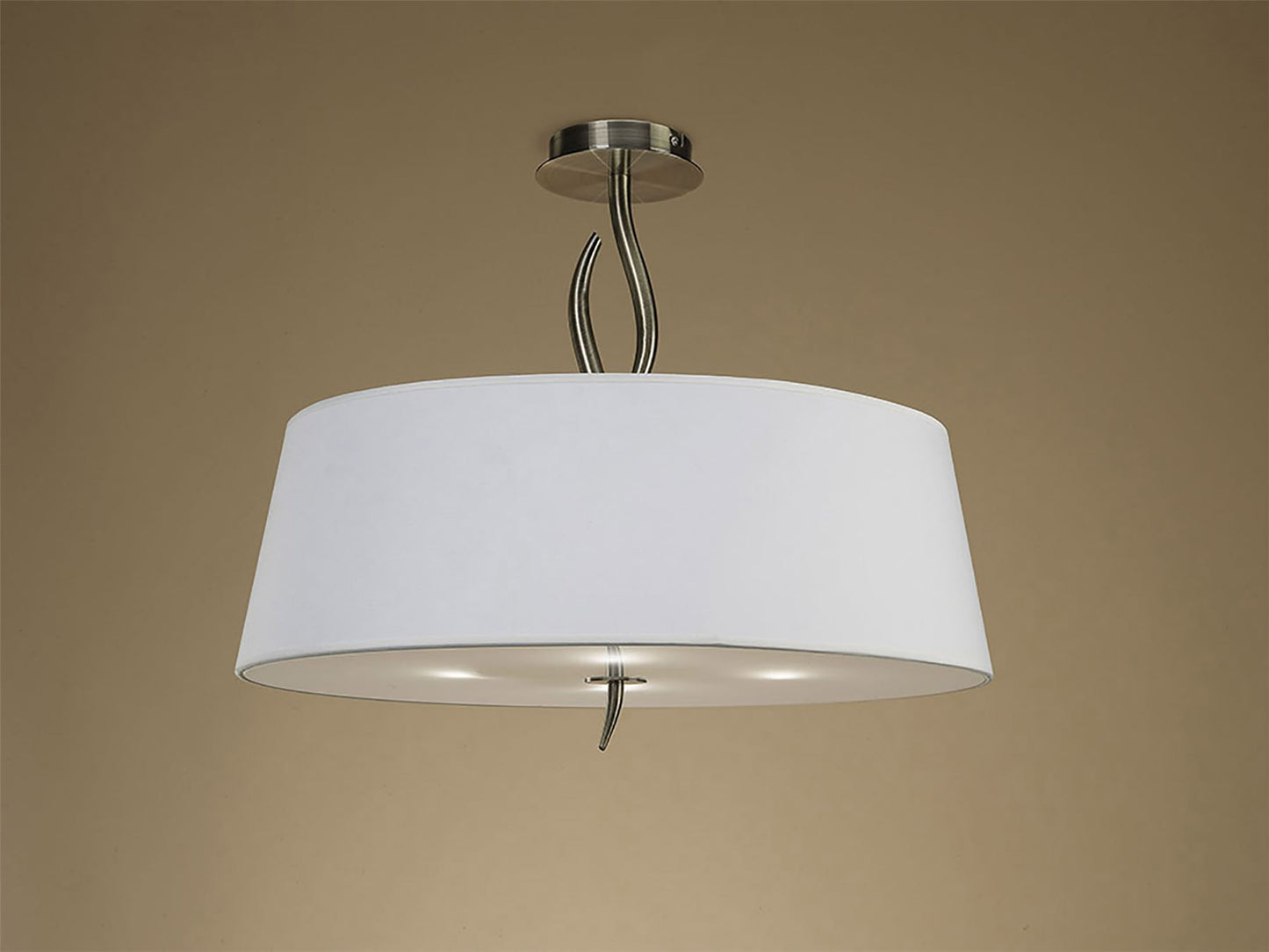 Mantra Ninette 60cm Semi Flush 4 Light E27, Antique Brass with Ivory White Shade
