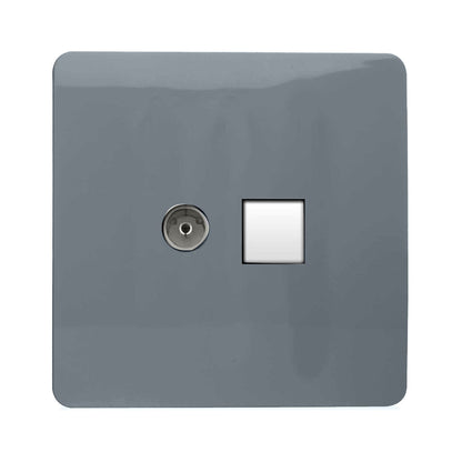 Trendi Artistic Modern Glossy Tactile TV Co-axial Socket + Telephone Socket Warm Grey