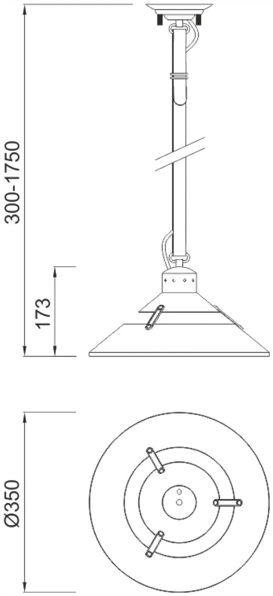 Mantra M5441 Industrial Ceiling 1 Light 40W E27 Medium, Oxide Metal, Black Belt