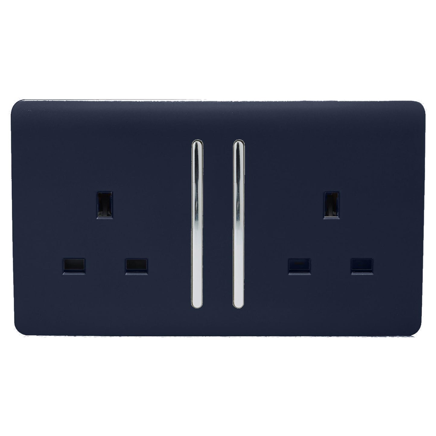 Trendi 2 Gang Artistic Modern Glossy 13 Amp Switched Tactile Plug Socket Navy (5 Pack)