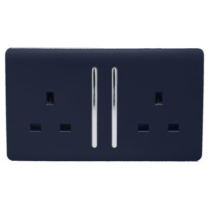 Trendi 2 Gang Artistic Modern Glossy 13 Amp Switched Tactile Plug Socket Navy (5 Pack)