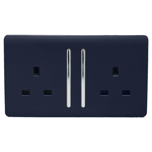 Trendi 2 Gang Artistic Modern Glossy 13 Amp Switched Tactile Plug Socket Navy (5 Pack)