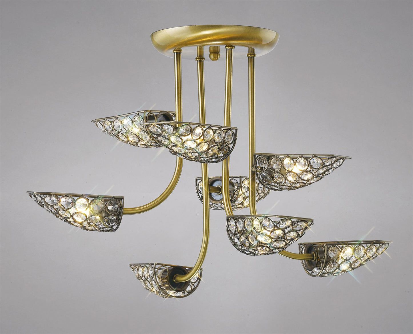 Diyas Ashton 53cm  8 Light G9 Antique Brass/Crystal Ceiling Pendant Light Fitting