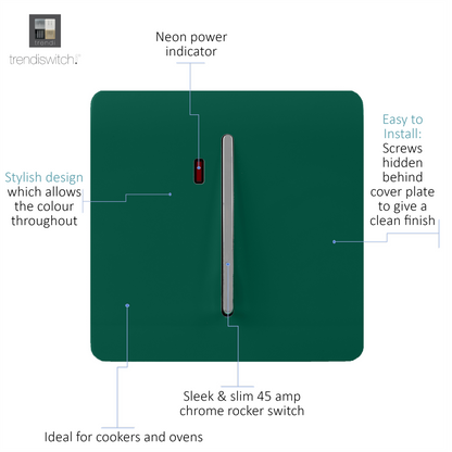 Trendi Artistic Modern Glossy 45 A Tactile Light Switch & Neon Insert Dark Green