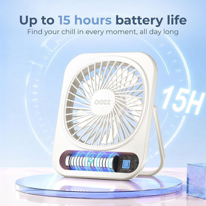 OOZZ Ultrathin Desktop Fan, Portable Slim Personal Fan with Adjustable stand, Stepless Speed Control Knob, USB-C Rechargeable Battery, Quiet Cooling for Office & Travel, OZ-4121 (White)