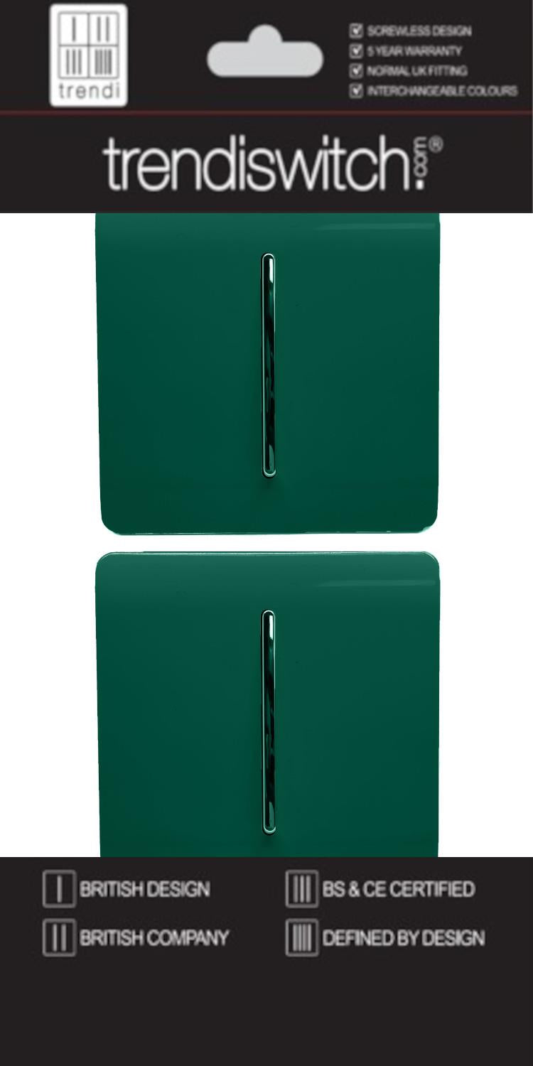 Trendi 1 Gang 2 Way 240V Screwless Artistic Modern Glossy 10 Amp Chrome Rocker Electrical Wall Light Switch in Dark Forest Green (2 pack)