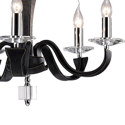 Diyas Nardini 60cm  5 Light E14 Polished Chrome/Black Faux Leather/Crystal Ceiling Pendant Light Fitting